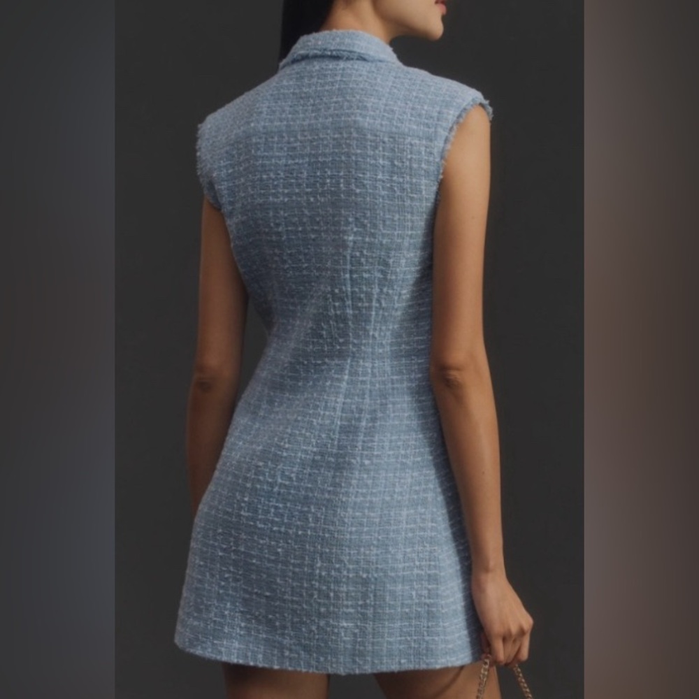 NWOT Maeve By Anthropologie Blue Sleeveless Tweed Dress Size 10 - Picture 4 of 9